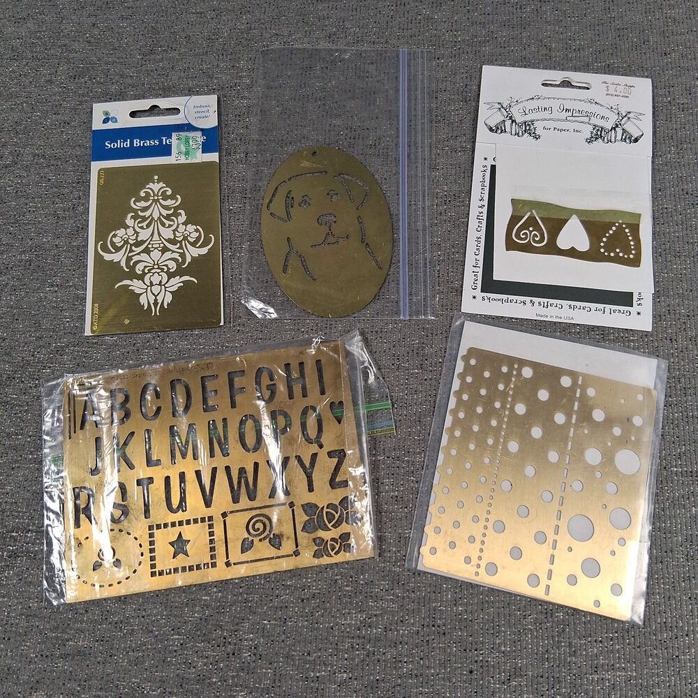 Vintage Brass Embossing Stencils Lot Alphabet Floral Hearts Cardmaking Crafting